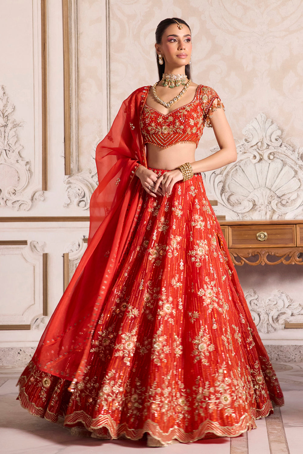 Rust Organza Lehenga Set - MARKET