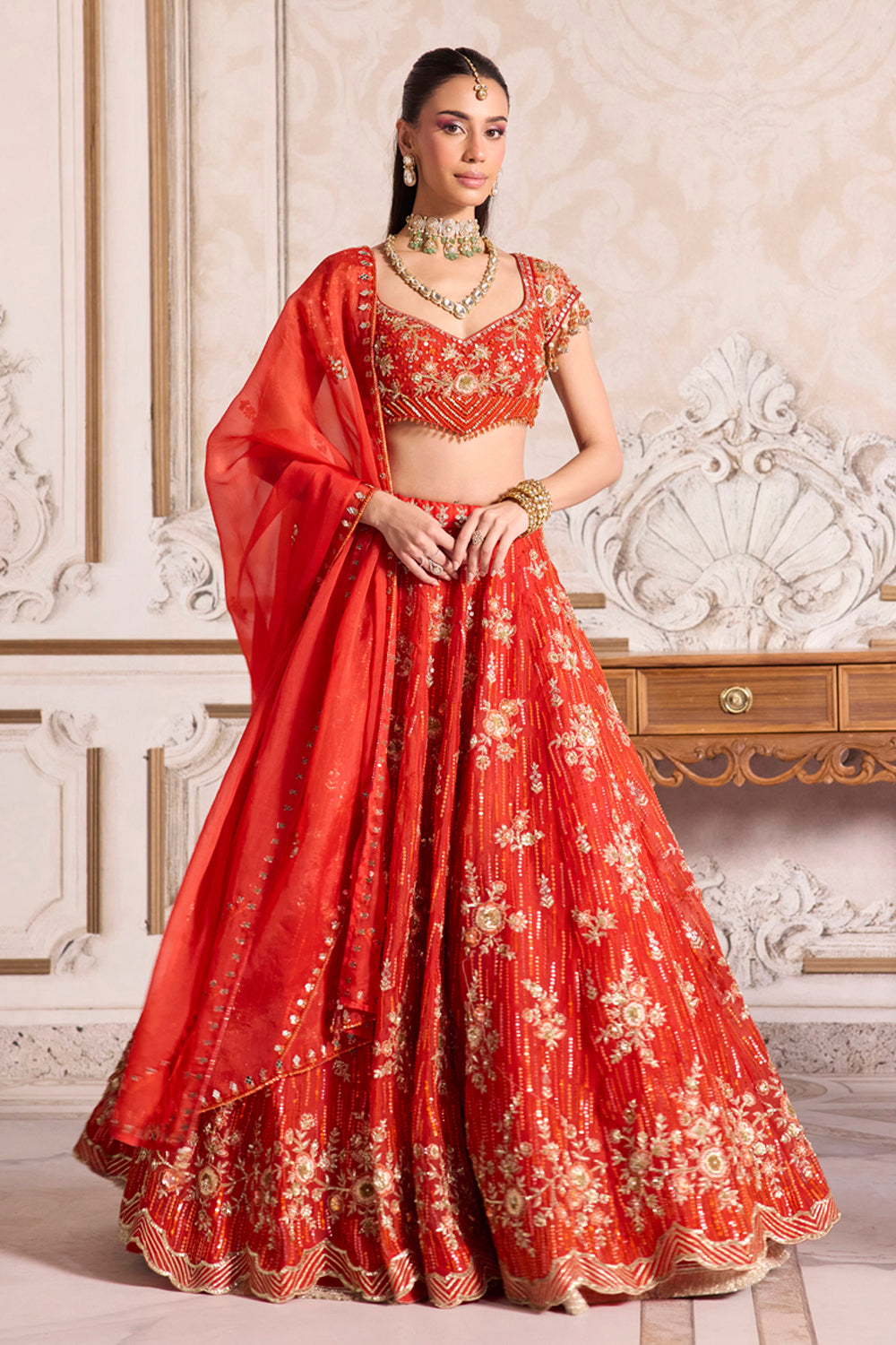 Rust Organza Lehenga Set - MARKET