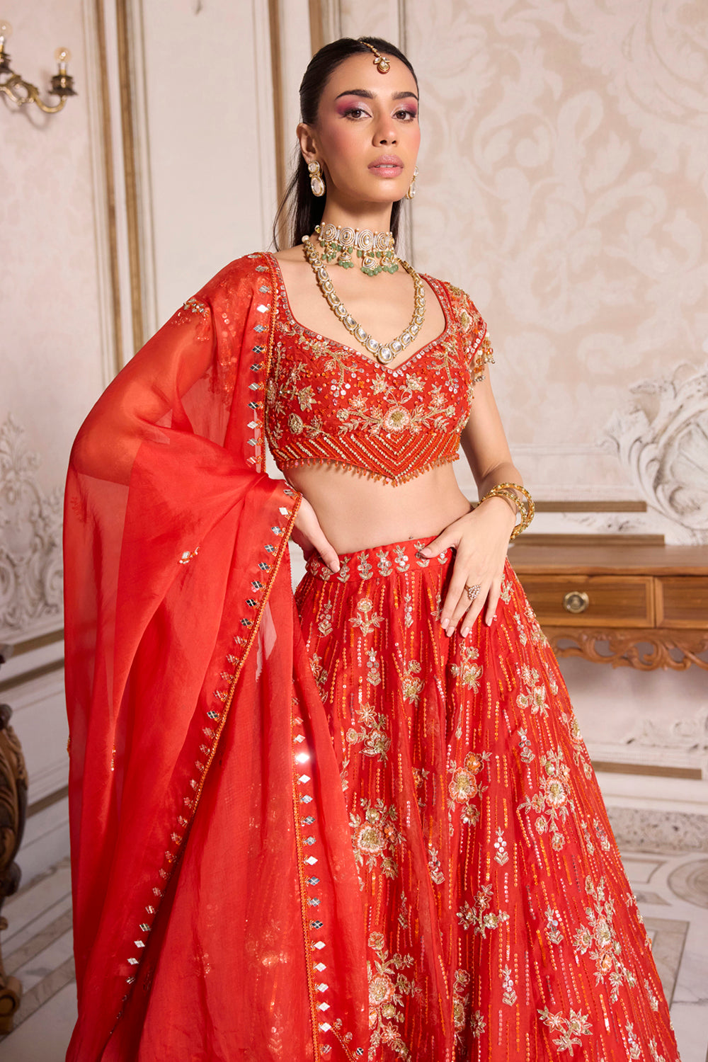Rust Organza Lehenga Set - MARKET