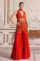 Rust Cutwork Peplum and Sharara Set - MARKET