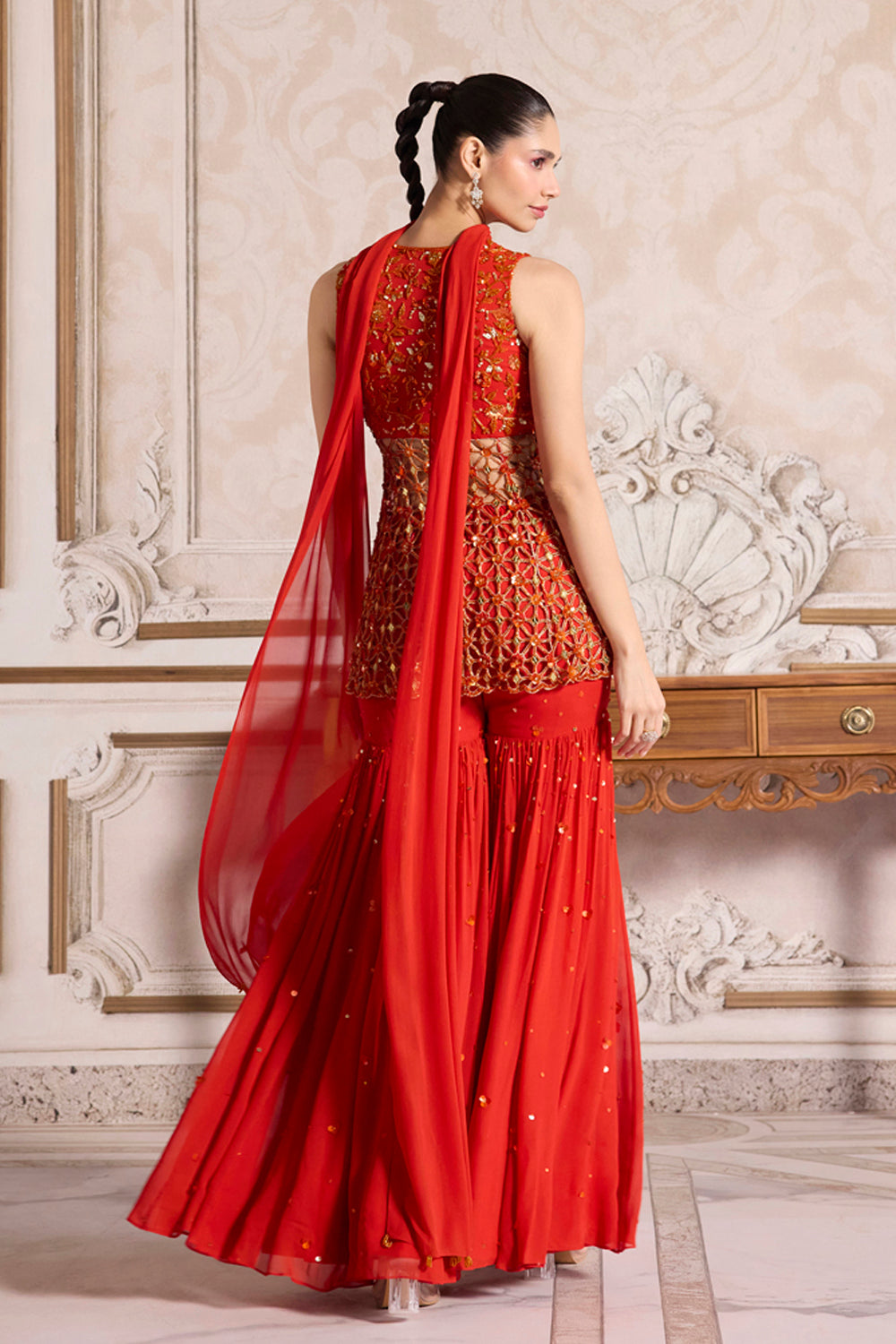 Rust Cutwork Peplum and Sharara Set - MARKET