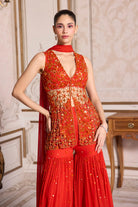 Rust Cutwork Peplum and Sharara Set - MARKET