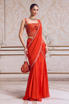 Rust Pre-Draped Saree and Corset - MARKET