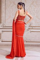 Rust Pre-Draped Saree and Corset - MARKET