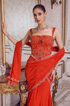 Rust Pre-Draped Saree and Corset - MARKET