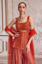 Rust Crushed Tissue Corset and Sharara Set - MARKET