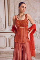Rust Crushed Tissue Corset and Sharara Set - MARKET