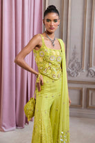 Neon Green Corset With Sharara Set - MARKET