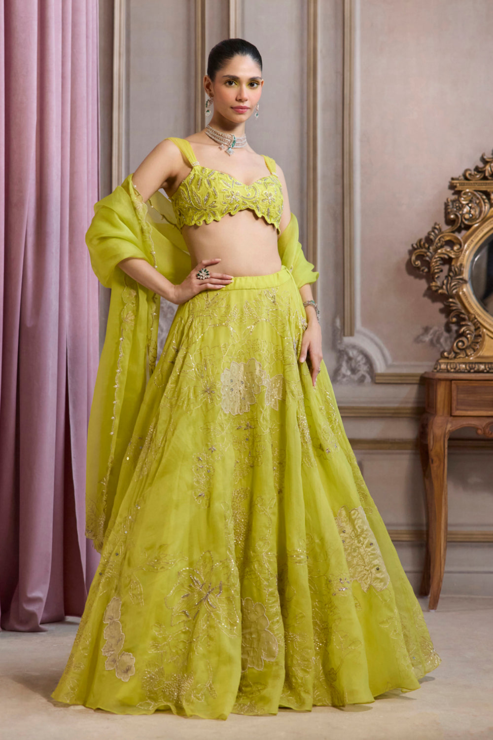 Neon Green Organza Lehenga Set - MARKET