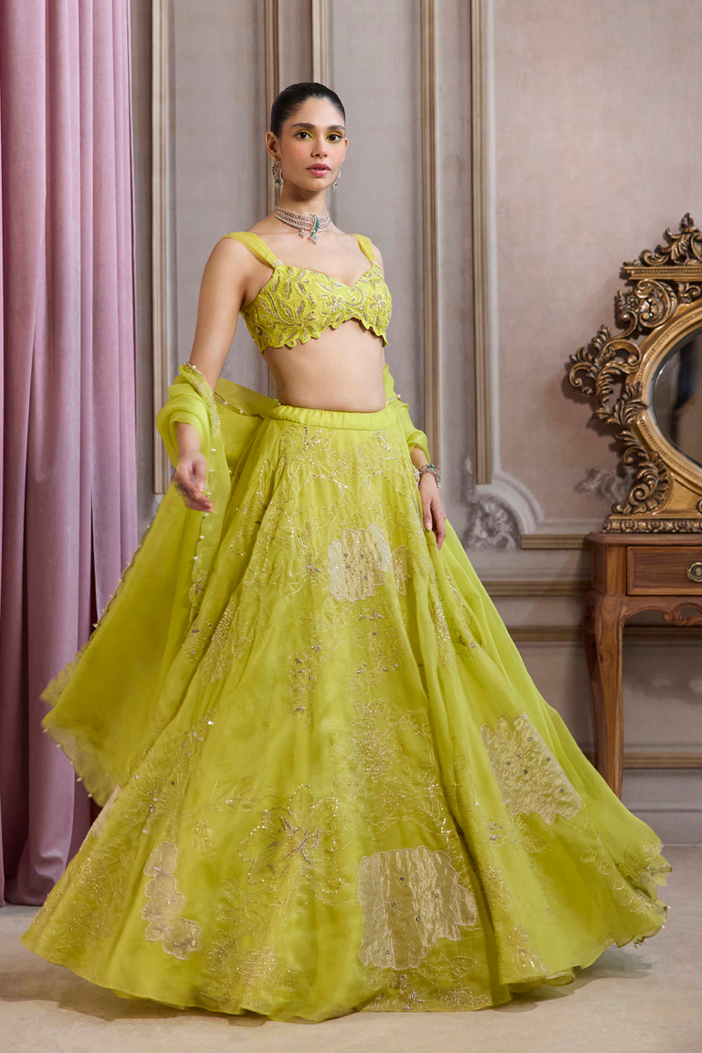 Neon Green Organza Lehenga Set - MARKET