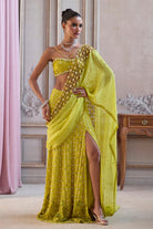 Neon Green Slit Saree With Cutwork Palla - MARKET