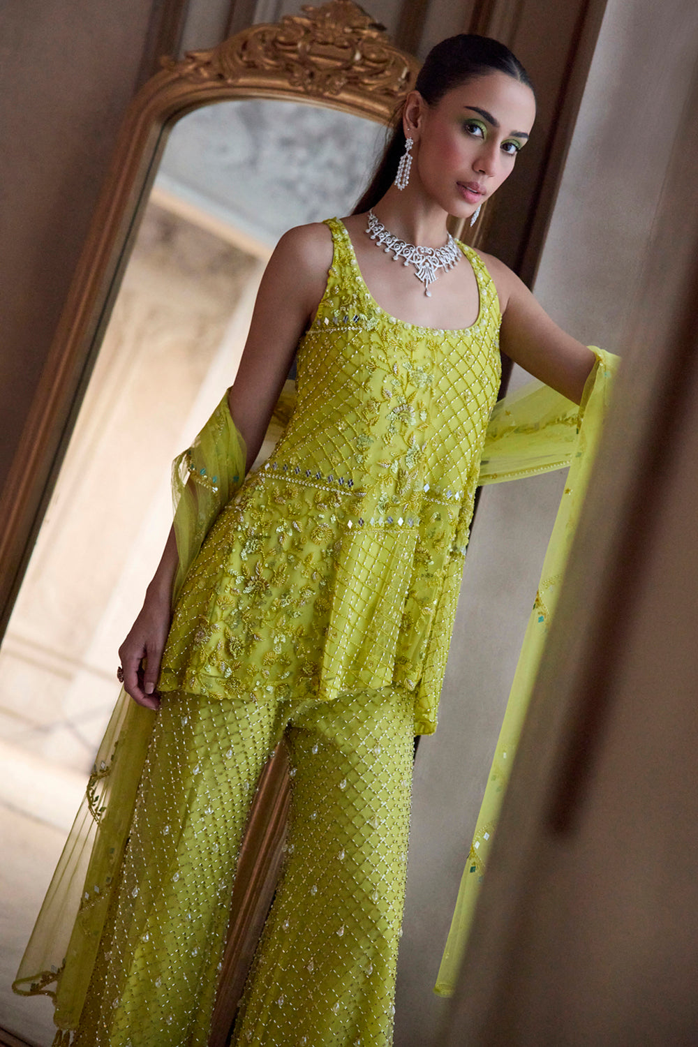 Neon Green Short Kurta and Pants Set - MARKET