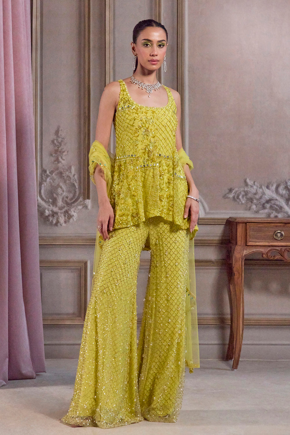 Neon Green Short Kurta and Pants Set - MARKET