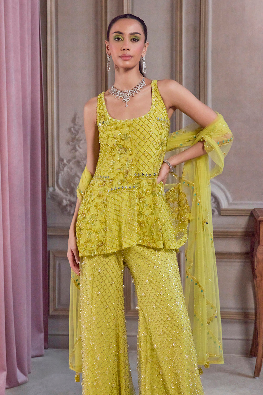 Neon Green Short Kurta and Pants Set - MARKET