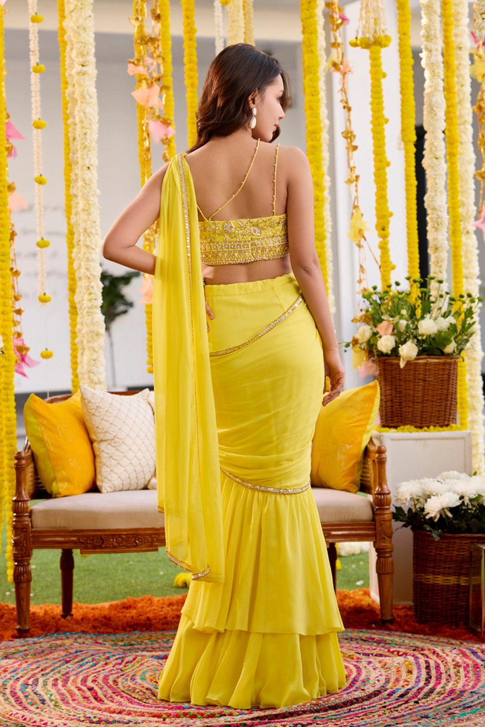 Sunshine Yellow Pre-Draped Saree - MARKET