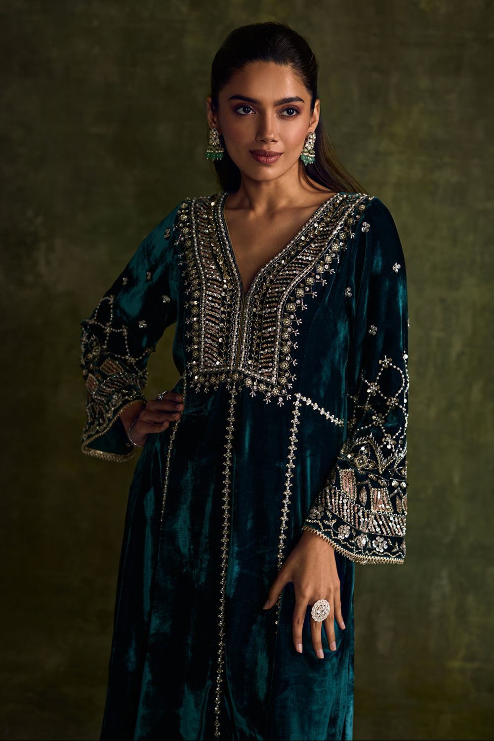 Turquoise 3-Kali Kurta Set - MARKET