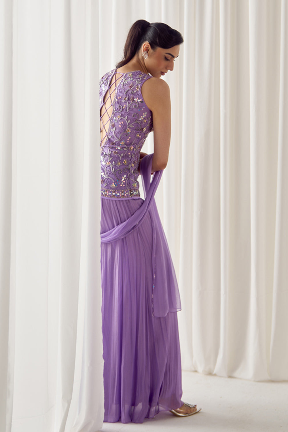 Lavender Fitted Kurta With Sharara Set - MARKET