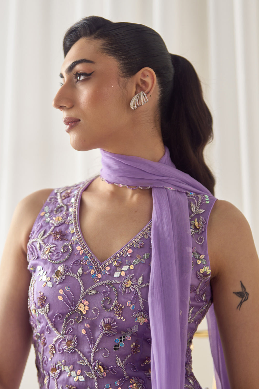 Lavender Fitted Kurta With Sharara Set - MARKET