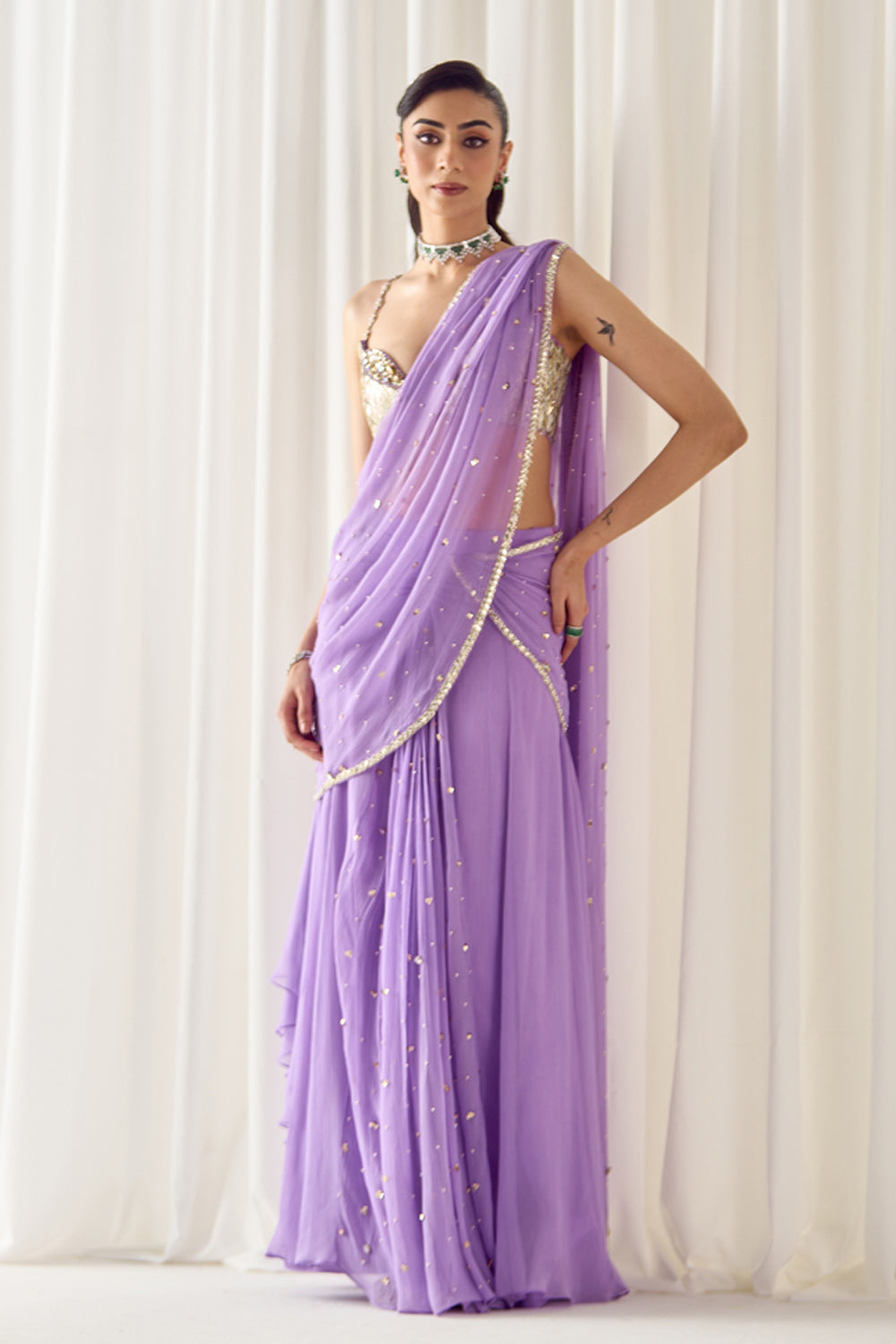 Lavender Pre-Stitched Saree With Blouse - MARKET