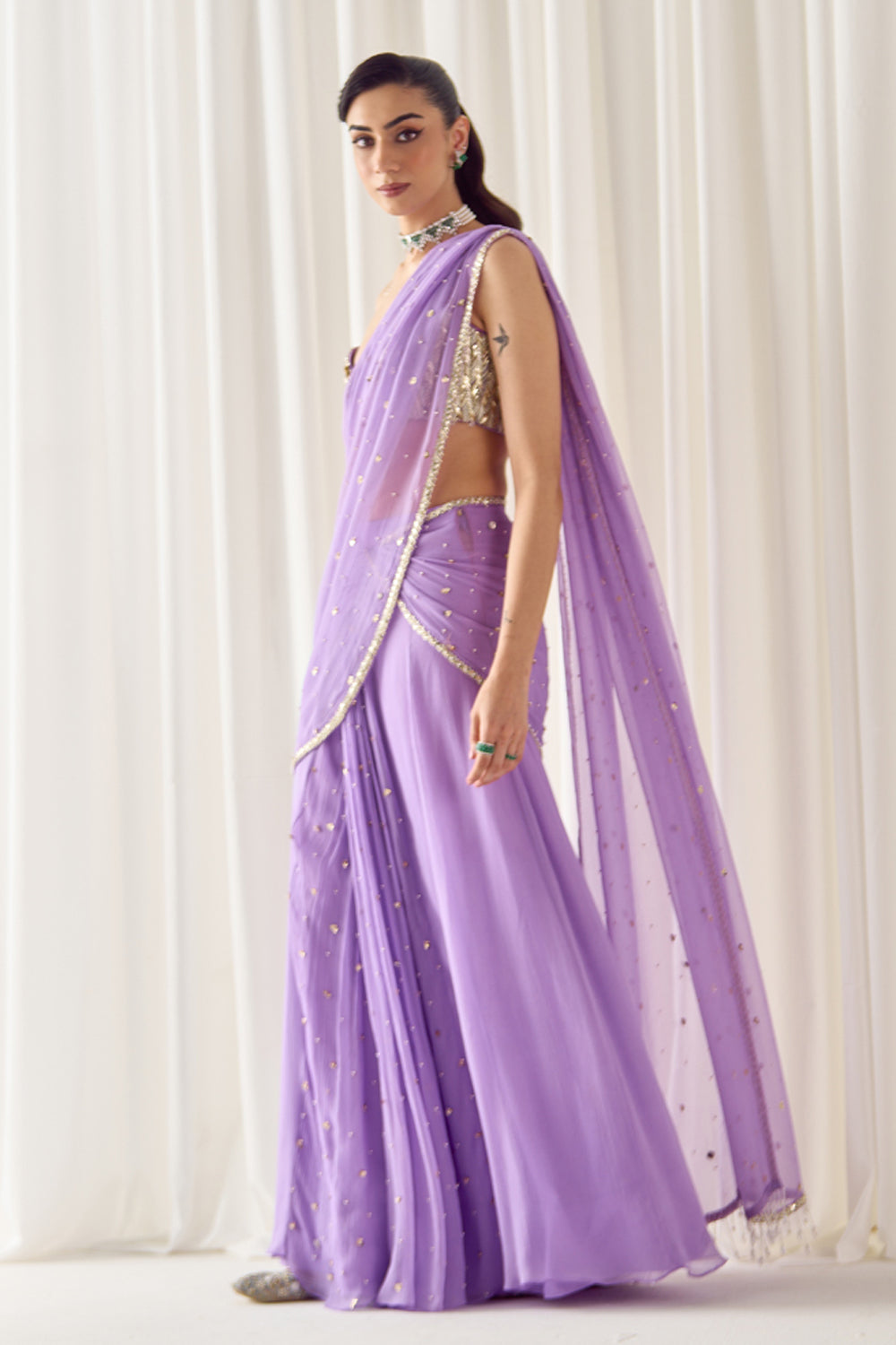 Lavender Pre-Stitched Saree With Blouse - MARKET