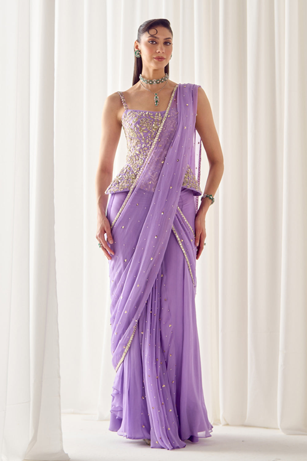 Lavender Pre Stitched Saree With Corset - MARKET