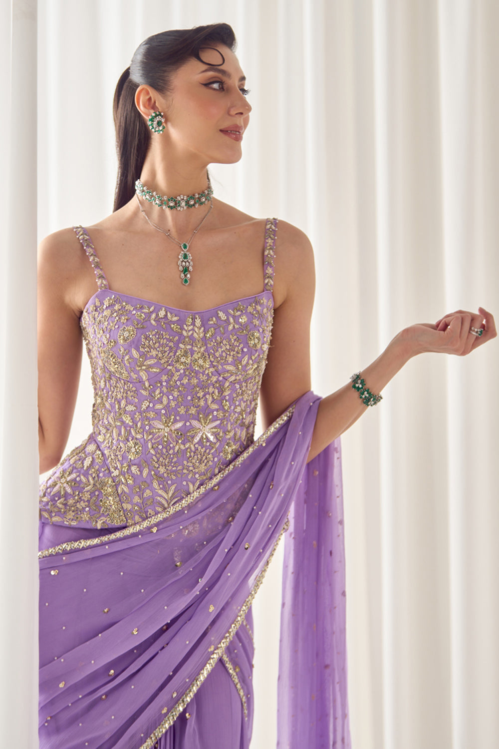Lavender Pre Stitched Saree With Corset - MARKET