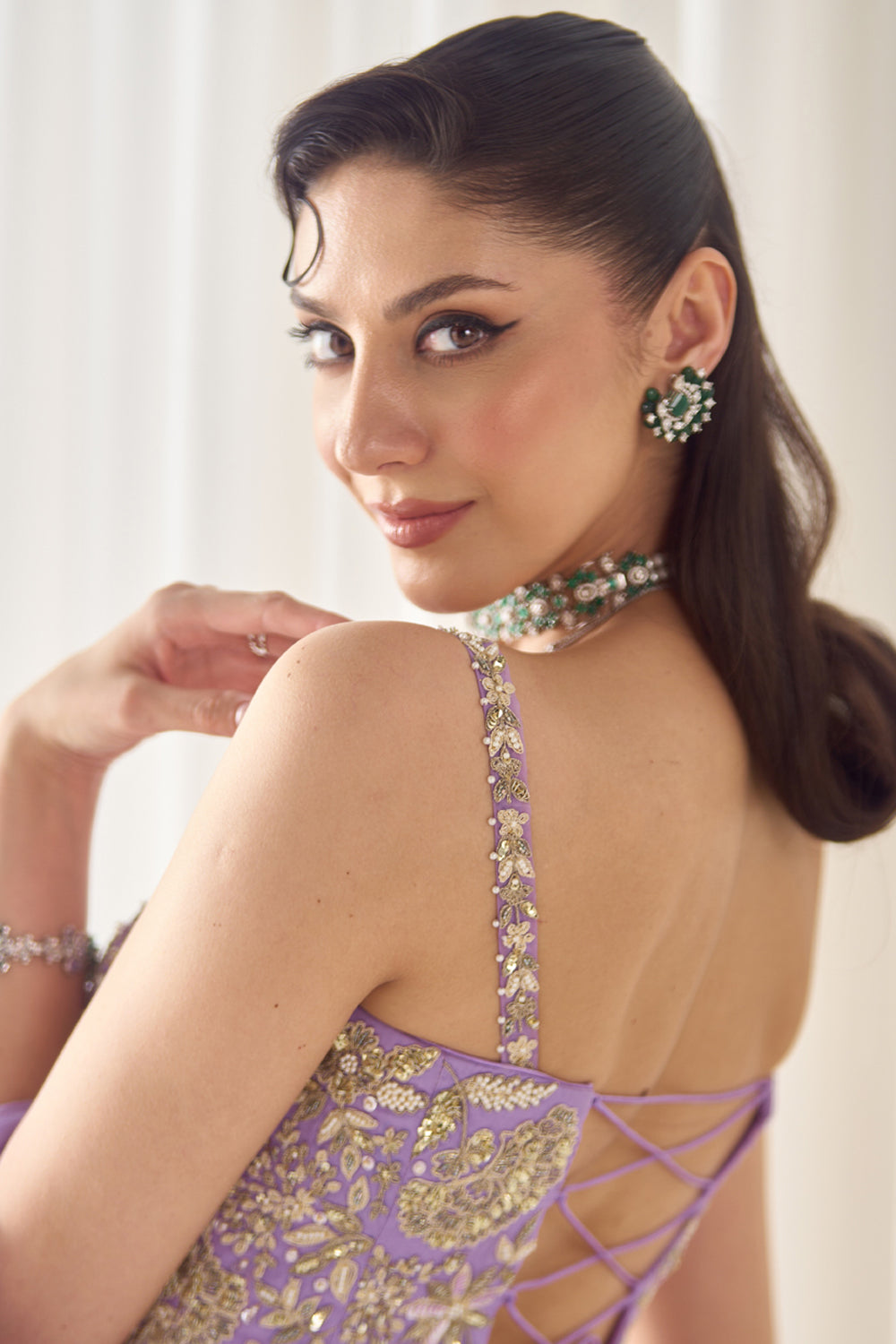 Lavender Pre Stitched Saree With Corset - MARKET