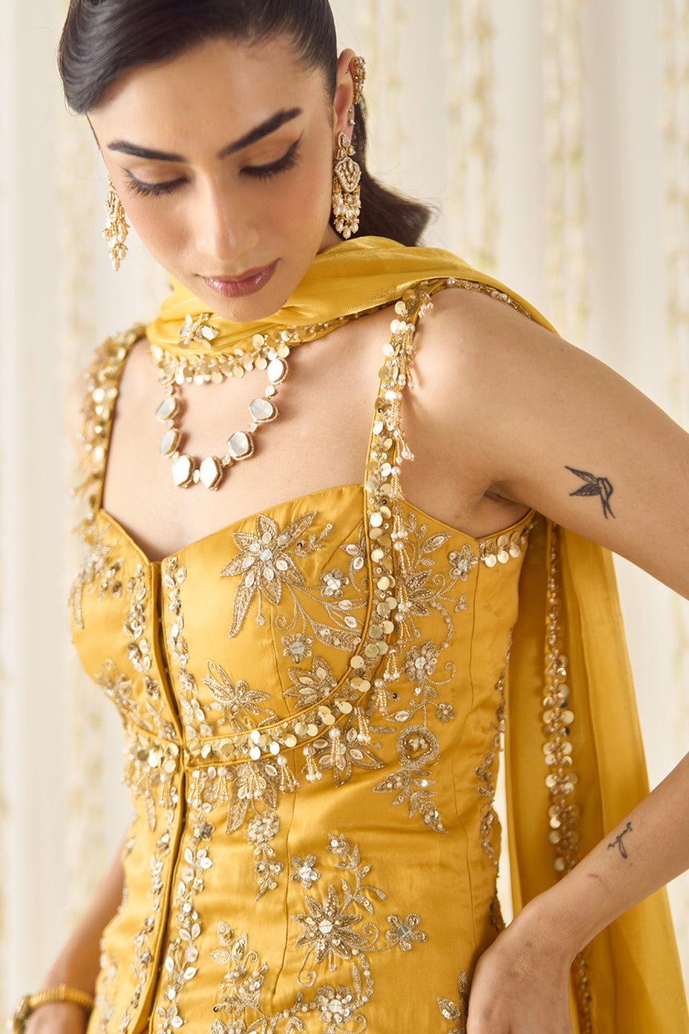 Mustard Peplum and Lehenga Set - MARKET