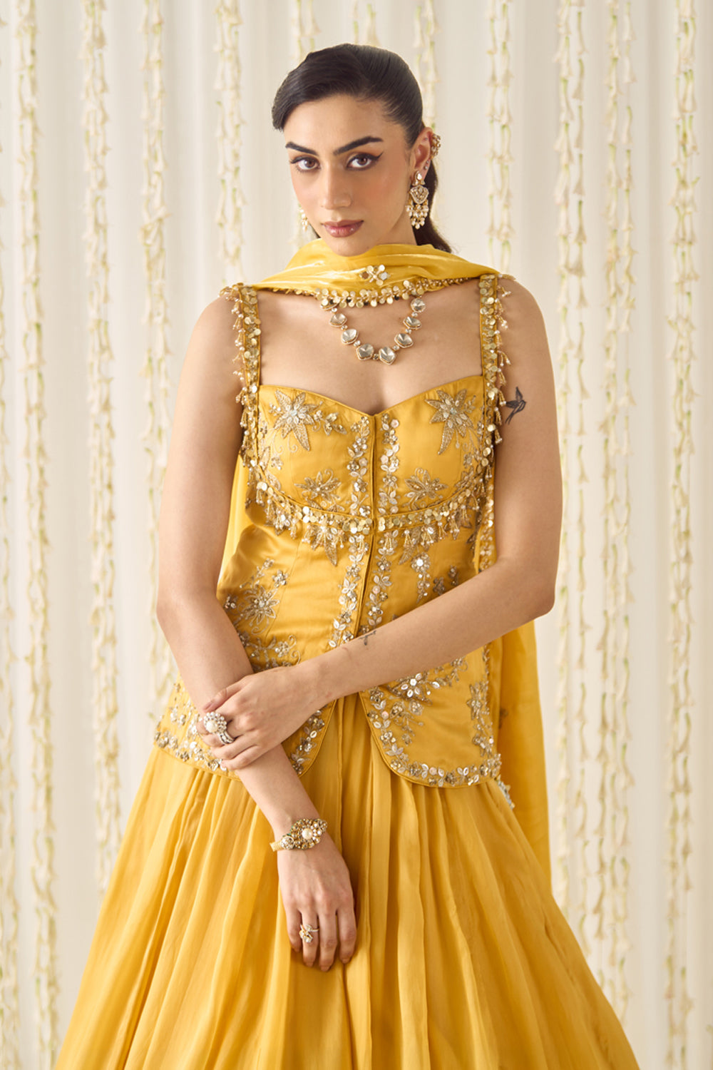 Mustard Peplum and Lehenga Set - MARKET