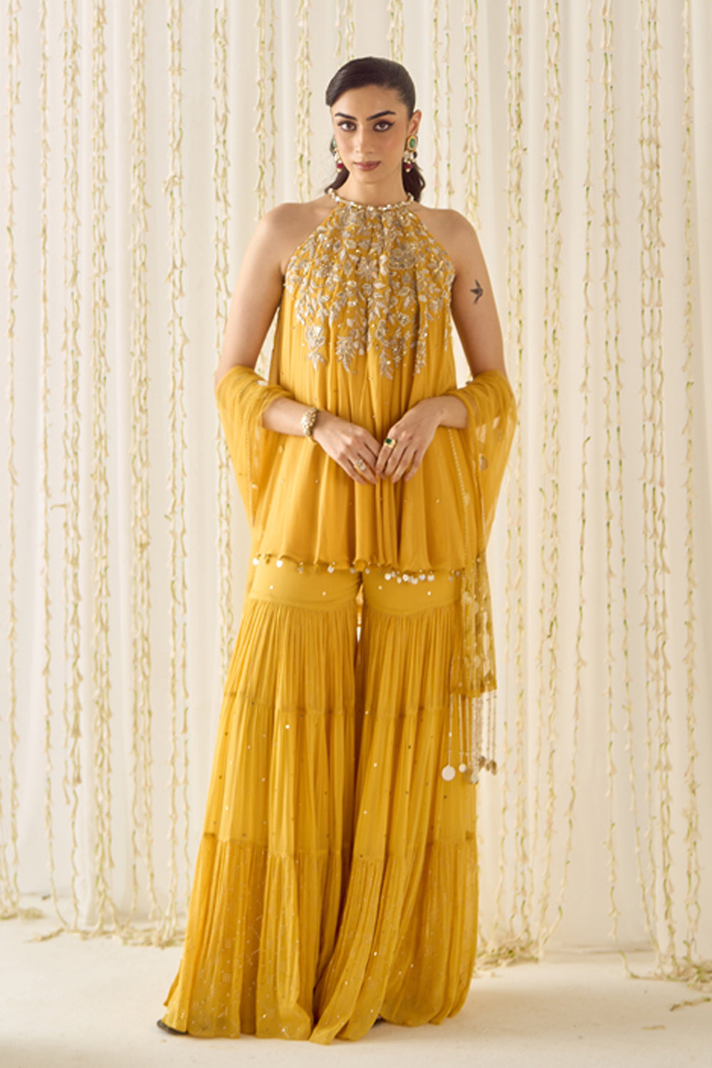 Mustard A-Line Kurta Sharara Set - MARKET