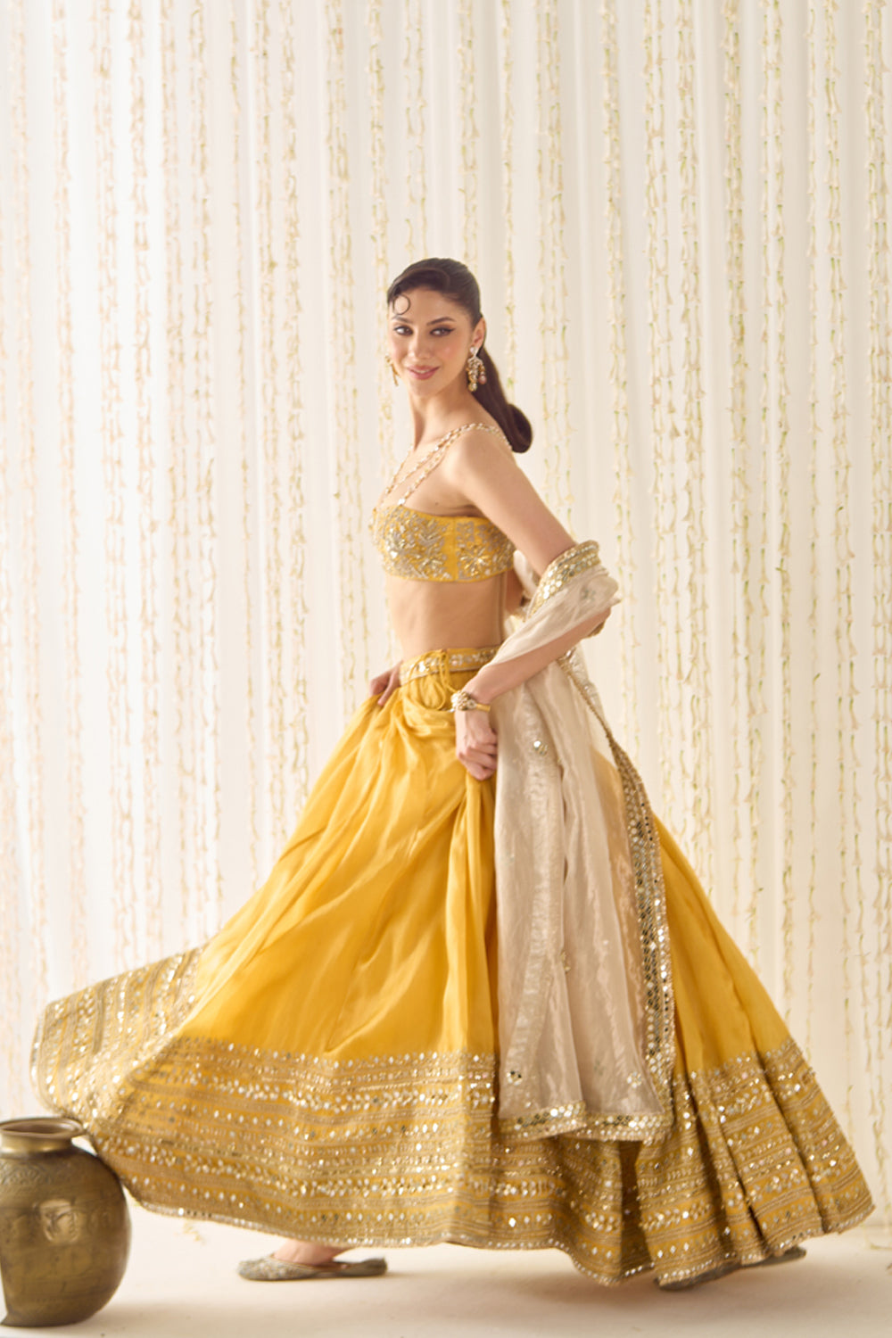 Mustard Bustier and Lehenga Set - MARKET