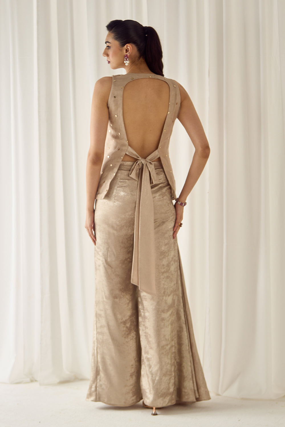 Biege Mukaish-Work Co-ord Set - MARKET