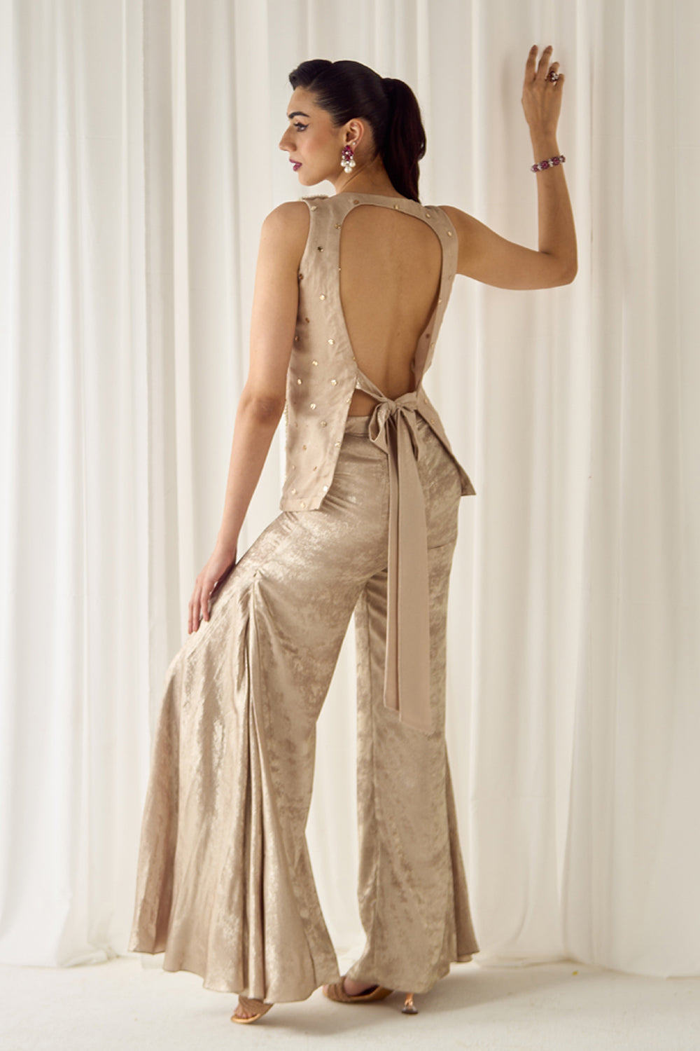 Biege Mukaish-Work Co-ord Set - MARKET