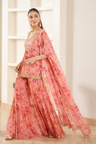 Pink Floral Print Halter Neck Kurta Sharara Set - MARKET