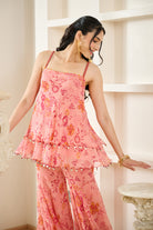 Pink Floral Print Chiffon Co-Ord Set - MARKET