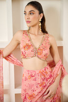 Pink Floral Print Drape Saree - MARKET