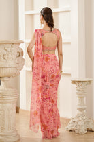 Pink Floral Print Drape Saree - MARKET