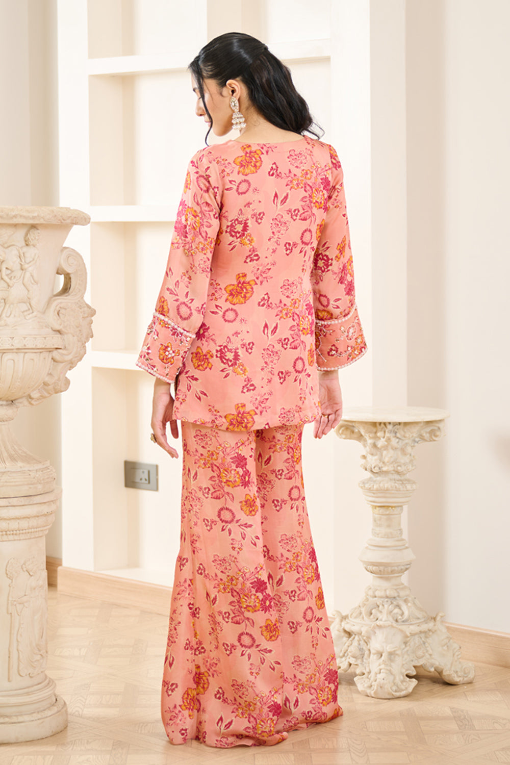 Pink Floral Print Co-ord Kurta Set - MARKET