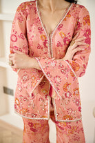 Pink Floral Print Co-ord Kurta Set - MARKET