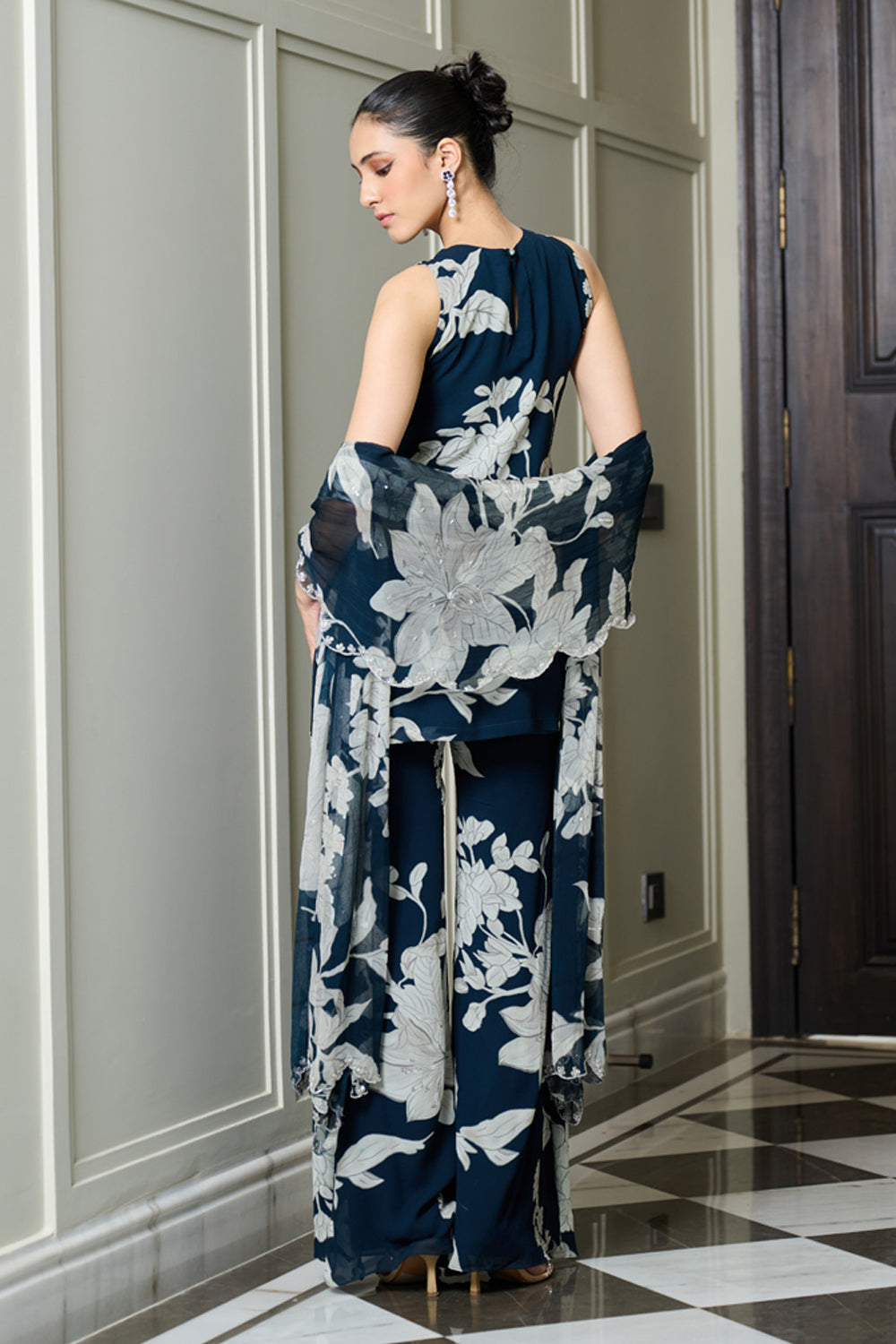 Blue Floral Print Straight Kurta and Pants Set - MARKET