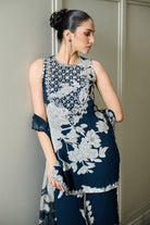 Blue Floral Print Straight Kurta and Pants Set - MARKET