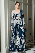Blue Floral Print Anarkali - MARKET
