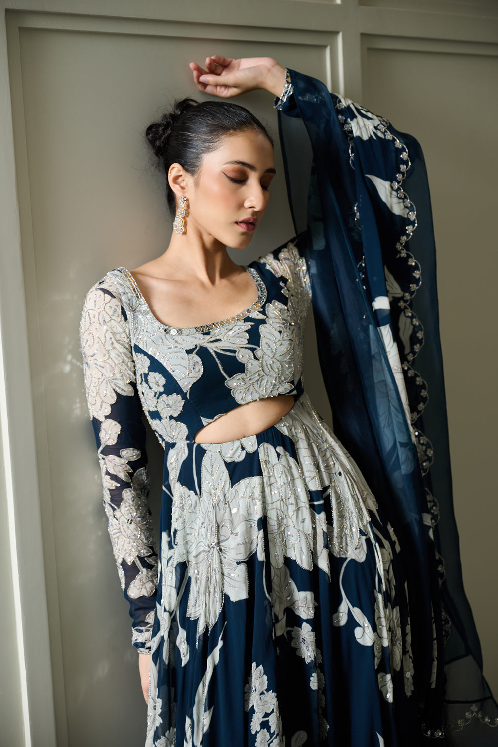 Blue Floral Print Anarkali - MARKET