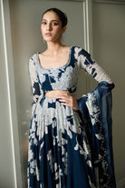 Blue Floral Print Anarkali - MARKET