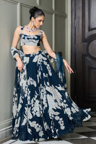Blue Floral Print Lehenga Set - MARKET