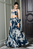 Blue Floral Print Lehenga Set - MARKET