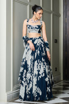 Blue Floral Print Lehenga Set - MARKET