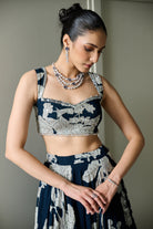 Blue Floral Print Lehenga Set - MARKET