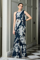 Blue Floral Print Saree - MARKET