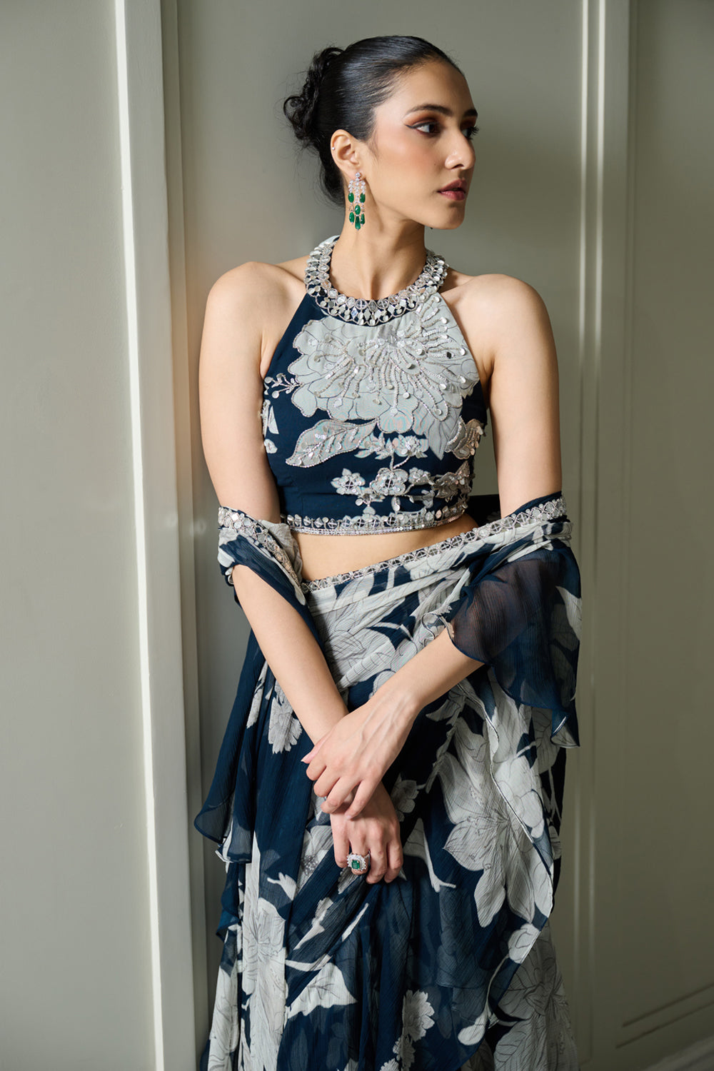 Blue Floral Print Saree - MARKET